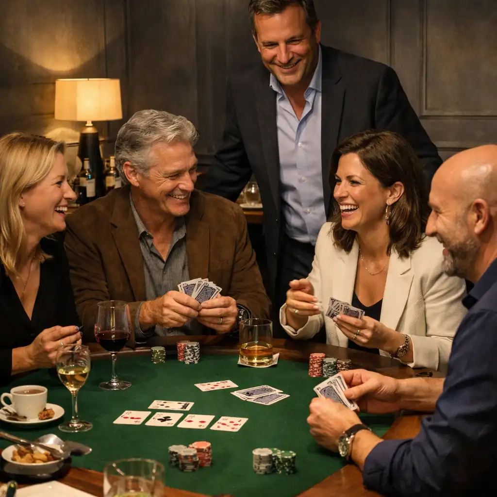 Petit groupe privé autour d’une table de poker avec un hôte